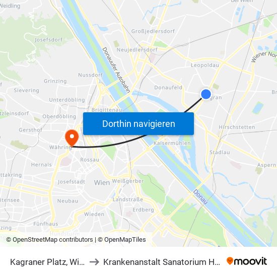 Kagraner Platz, Wien to Krankenanstalt Sanatorium Hera map