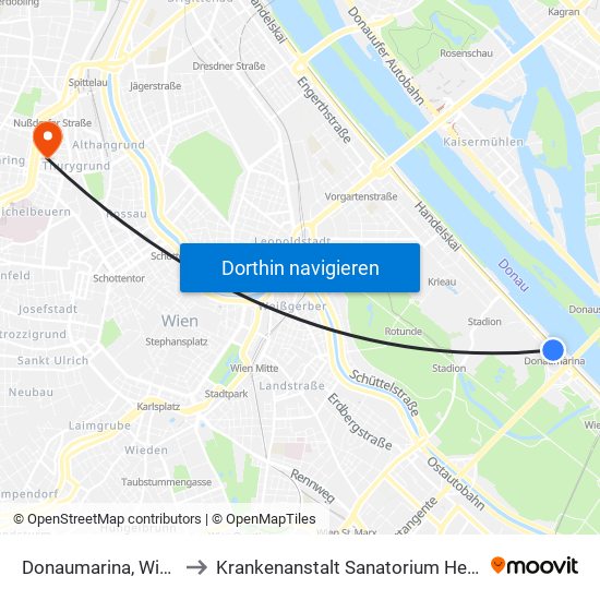 Donaumarina, Wien to Krankenanstalt Sanatorium Hera map