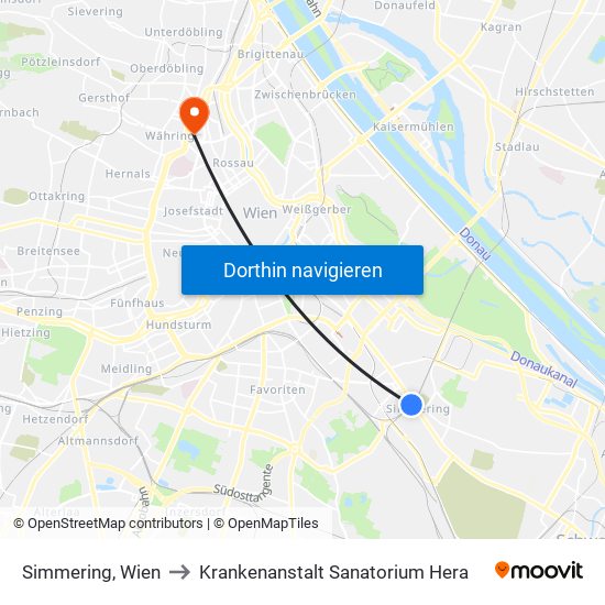 Simmering, Wien to Krankenanstalt Sanatorium Hera map