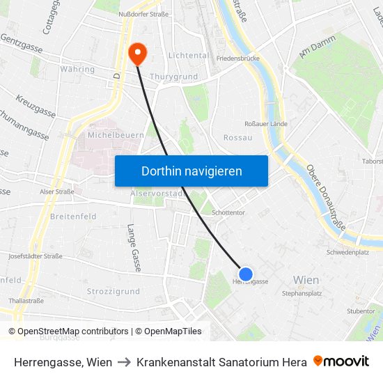 Herrengasse, Wien to Krankenanstalt Sanatorium Hera map