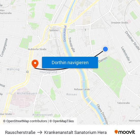 Rauscherstraße to Krankenanstalt Sanatorium Hera map