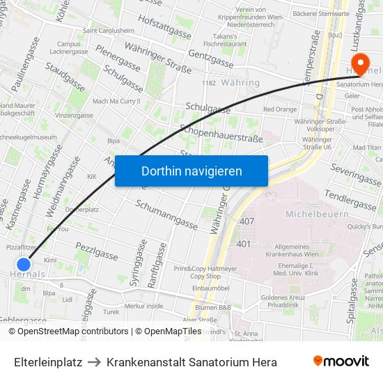 Elterleinplatz to Krankenanstalt Sanatorium Hera map