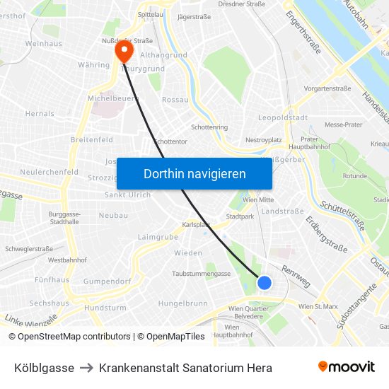 Kölblgasse to Krankenanstalt Sanatorium Hera map