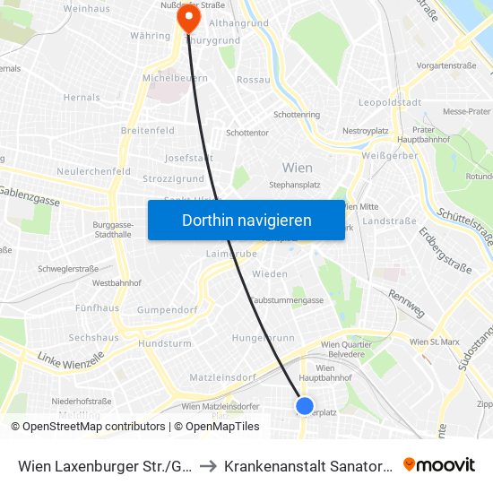 Wien Laxenburger Str./Gudrunstr. to Krankenanstalt Sanatorium Hera map