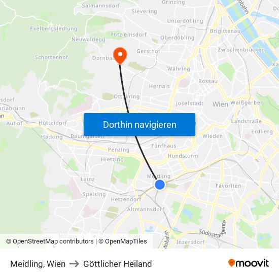 Meidling, Wien to Göttlicher Heiland map