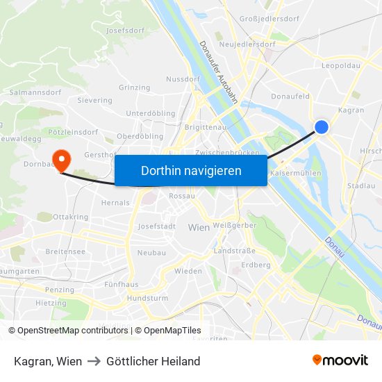 Kagran, Wien to Göttlicher Heiland map