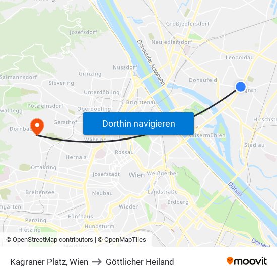 Kagraner Platz, Wien to Göttlicher Heiland map