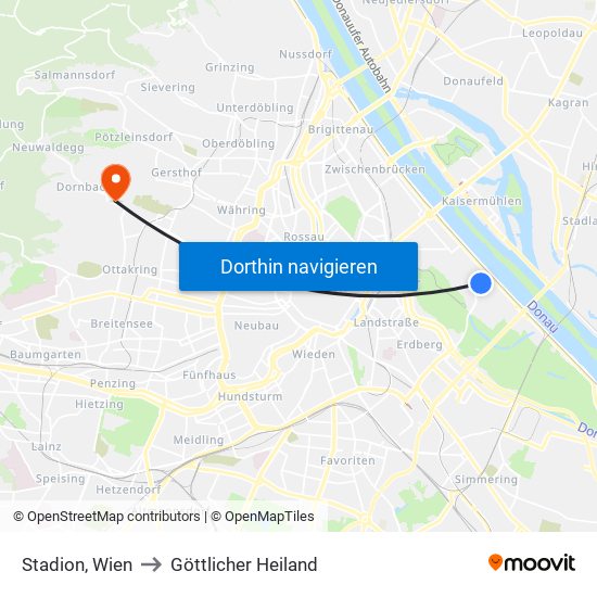 Stadion, Wien to Göttlicher Heiland map