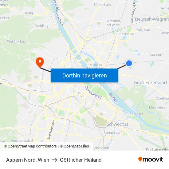 Aspern Nord, Wien to Göttlicher Heiland map