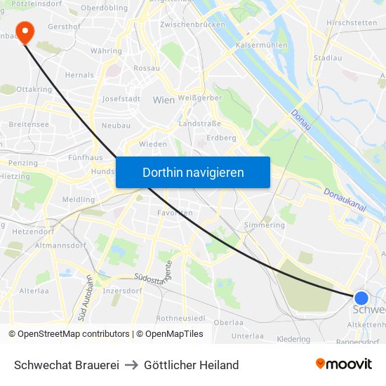 Schwechat Brauerei to Göttlicher Heiland map