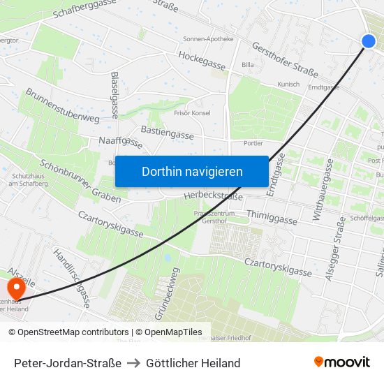 Peter-Jordan-Straße to Göttlicher Heiland map