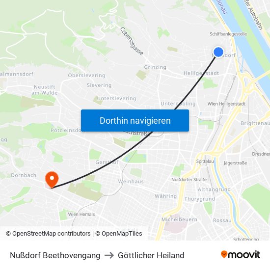 Nußdorf Beethovengang to Göttlicher Heiland map