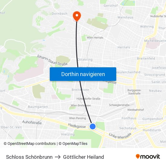 Schloss Schönbrunn to Göttlicher Heiland map