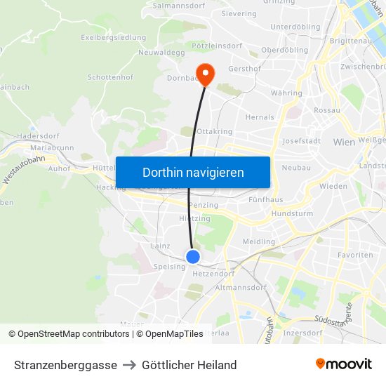 Stranzenberggasse to Göttlicher Heiland map