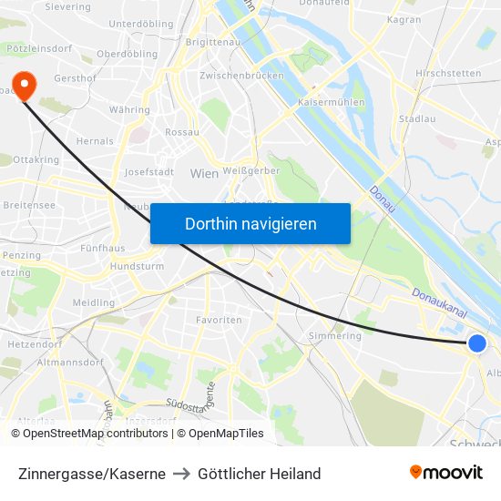 Zinnergasse/Kaserne to Göttlicher Heiland map