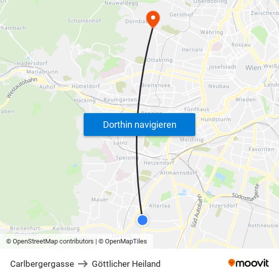 Carlbergergasse to Göttlicher Heiland map
