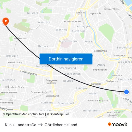 Klinik Landstraße to Göttlicher Heiland map