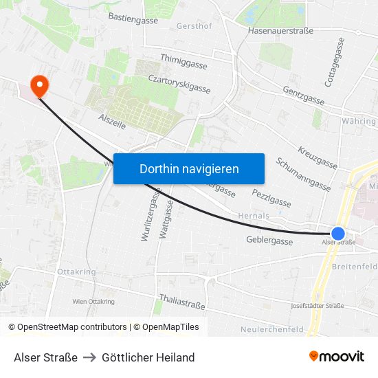 Alser Straße to Göttlicher Heiland map