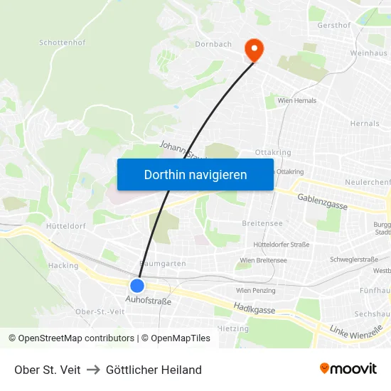 Ober St. Veit to Göttlicher Heiland map