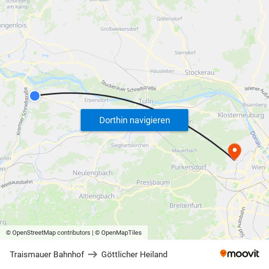 Traismauer Bahnhof to Göttlicher Heiland map