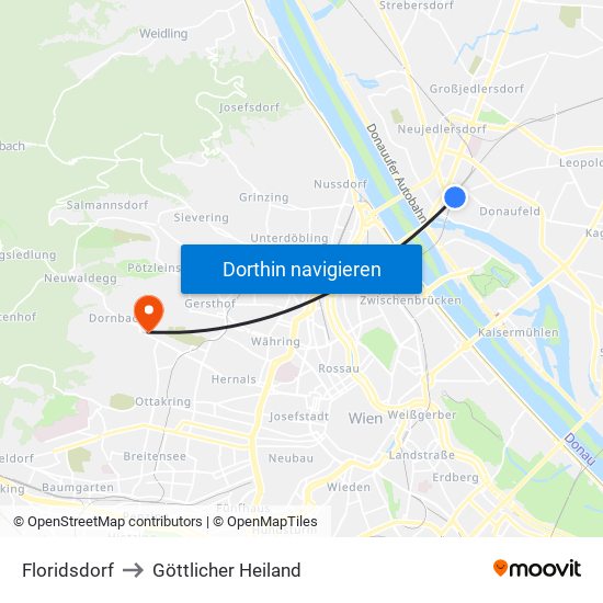 Floridsdorf to Göttlicher Heiland map