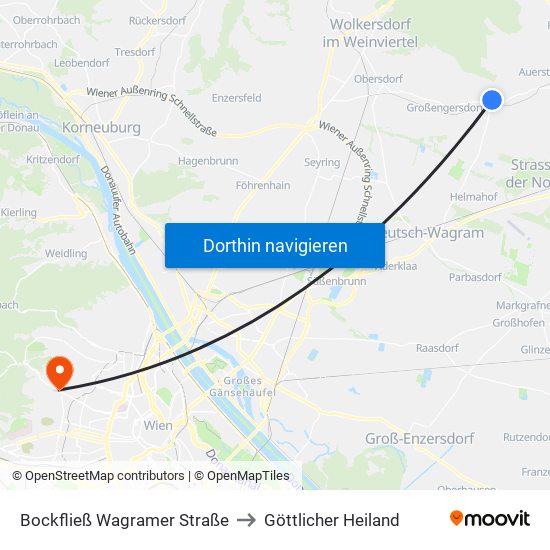 Bockfließ Wagramer Straße to Göttlicher Heiland map