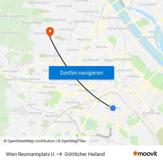 Wien Reumannplatz U to Göttlicher Heiland map