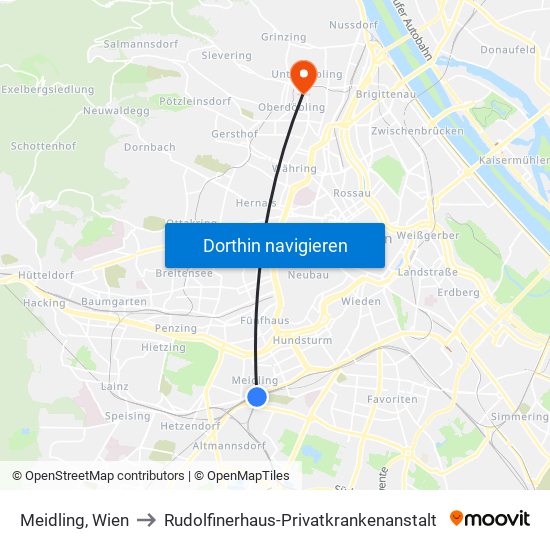 Meidling, Wien to Rudolfinerhaus-Privatkrankenanstalt map