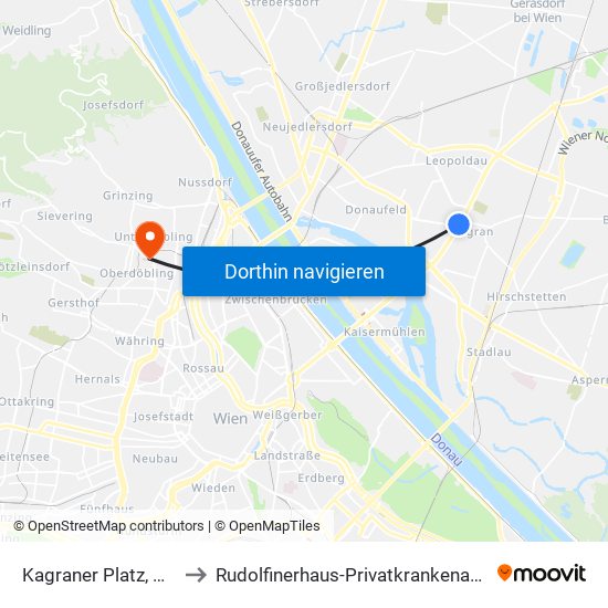 Kagraner Platz, Wien to Rudolfinerhaus-Privatkrankenanstalt map