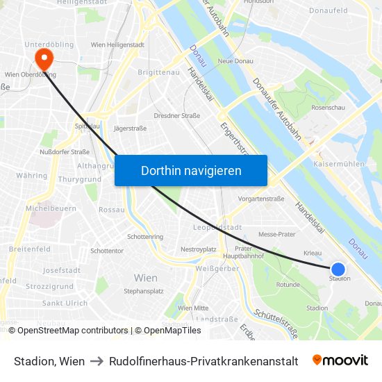 Stadion, Wien to Rudolfinerhaus-Privatkrankenanstalt map