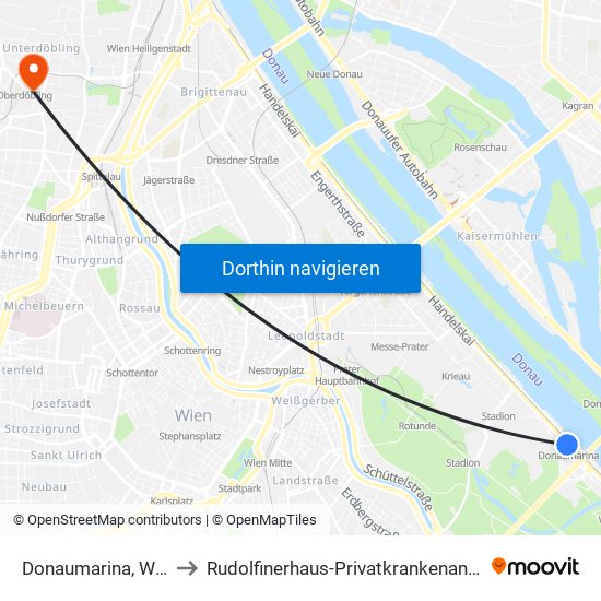 Donaumarina, Wien to Rudolfinerhaus-Privatkrankenanstalt map