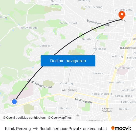 Klinik Penzing to Rudolfinerhaus-Privatkrankenanstalt map