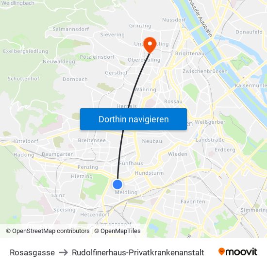 Rosasgasse to Rudolfinerhaus-Privatkrankenanstalt map