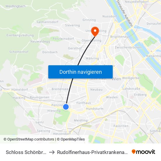 Schloss Schönbrunn to Rudolfinerhaus-Privatkrankenanstalt map