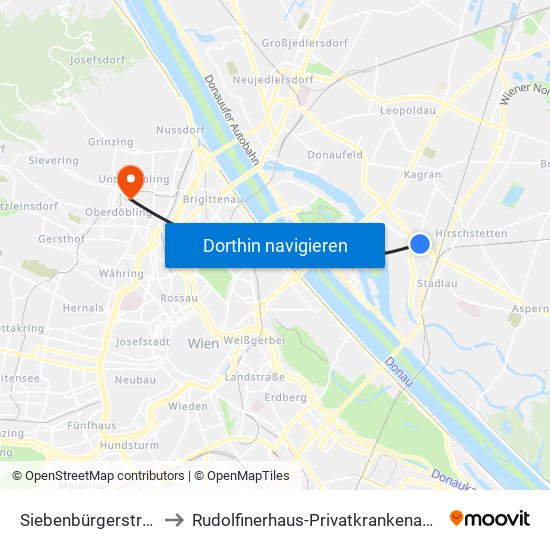 Siebenbürgerstraße to Rudolfinerhaus-Privatkrankenanstalt map