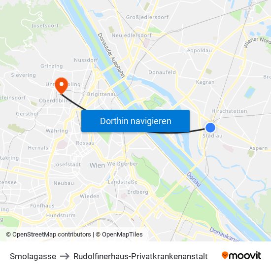 Smolagasse to Rudolfinerhaus-Privatkrankenanstalt map