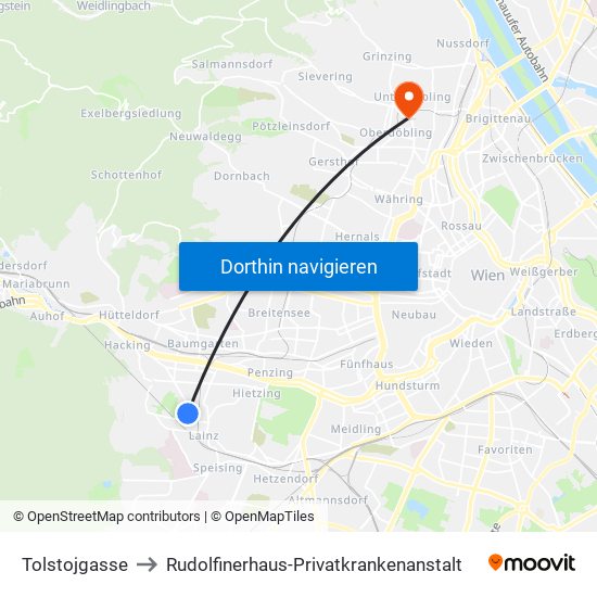 Tolstojgasse to Rudolfinerhaus-Privatkrankenanstalt map