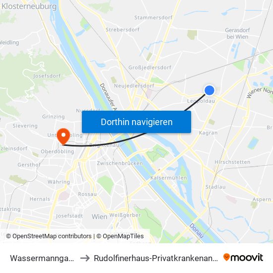 Wassermanngasse to Rudolfinerhaus-Privatkrankenanstalt map