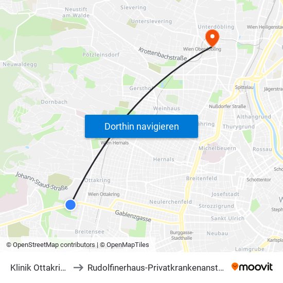 Klinik Ottakring to Rudolfinerhaus-Privatkrankenanstalt map