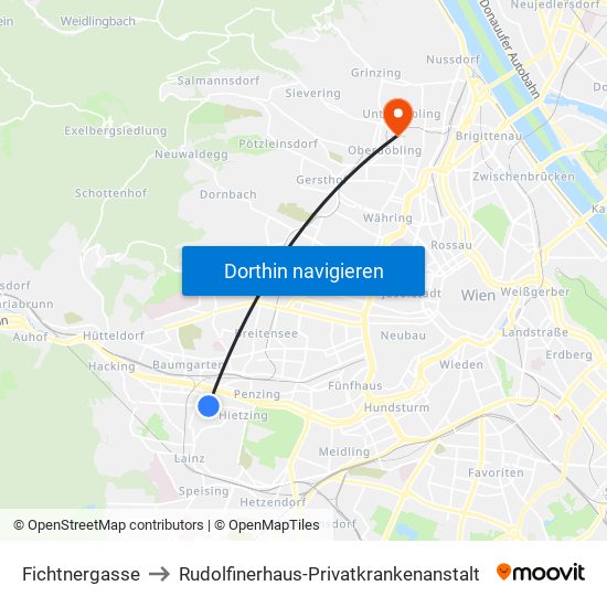 Fichtnergasse to Rudolfinerhaus-Privatkrankenanstalt map