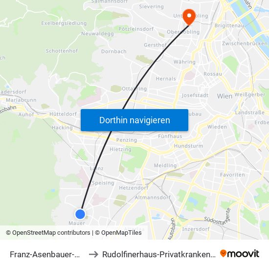 Franz-Asenbauer-Gasse to Rudolfinerhaus-Privatkrankenanstalt map