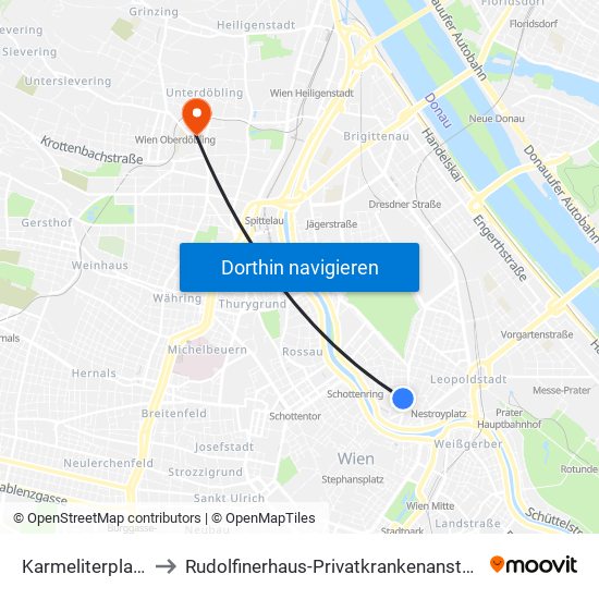 Karmeliterplatz to Rudolfinerhaus-Privatkrankenanstalt map