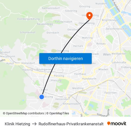 Klinik Hietzing to Rudolfinerhaus-Privatkrankenanstalt map