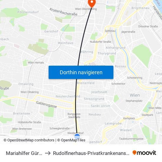 Mariahilfer Gürtel to Rudolfinerhaus-Privatkrankenanstalt map