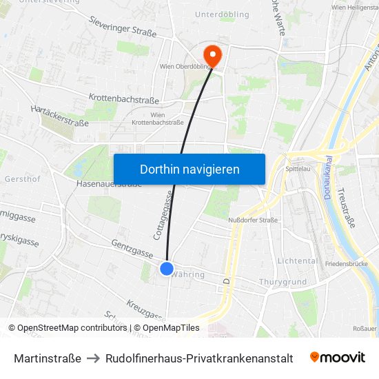 Martinstraße to Rudolfinerhaus-Privatkrankenanstalt map