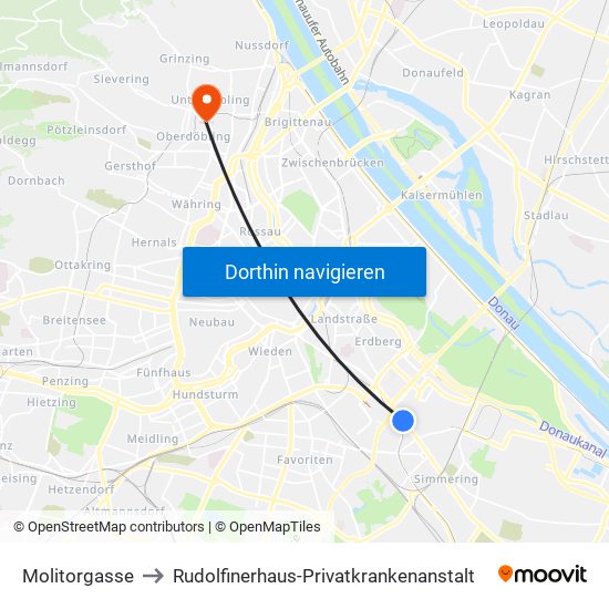 Molitorgasse to Rudolfinerhaus-Privatkrankenanstalt map