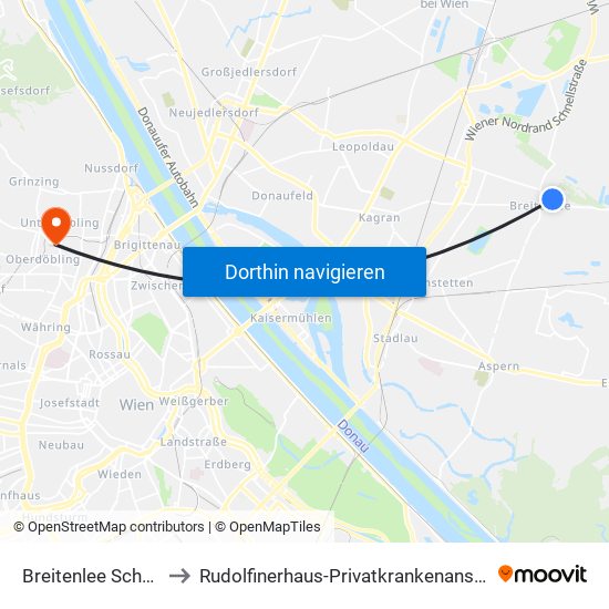 Breitenlee Schule to Rudolfinerhaus-Privatkrankenanstalt map