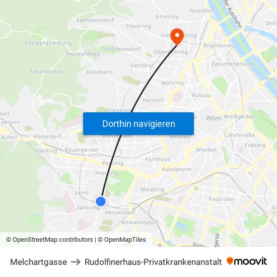 Melchartgasse to Rudolfinerhaus-Privatkrankenanstalt map