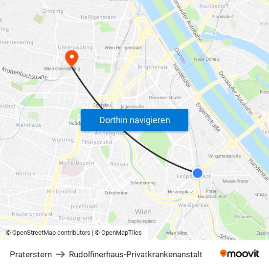 Praterstern to Rudolfinerhaus-Privatkrankenanstalt map