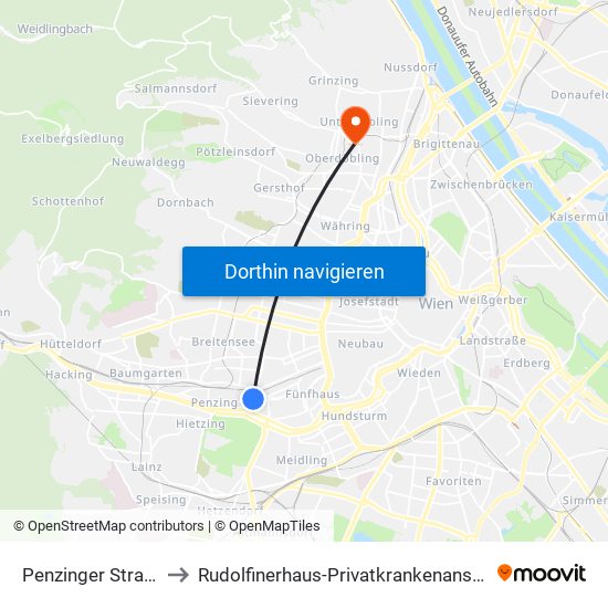 Penzinger Straße to Rudolfinerhaus-Privatkrankenanstalt map